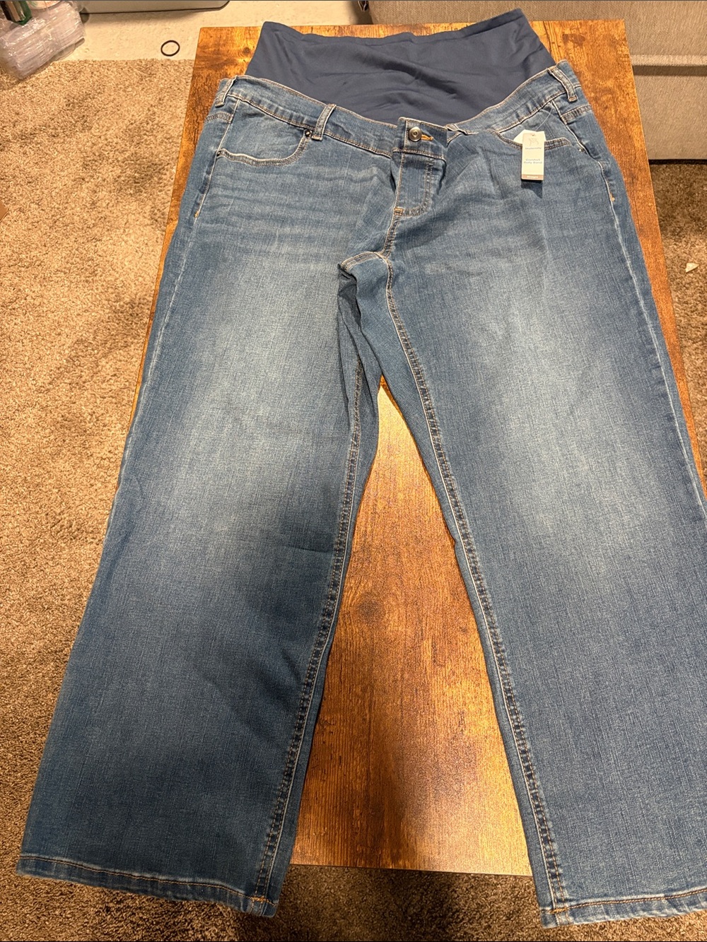 Time and Tru Straight Leg Maternity Jeans in Medium Blue with Navy Overband (20)